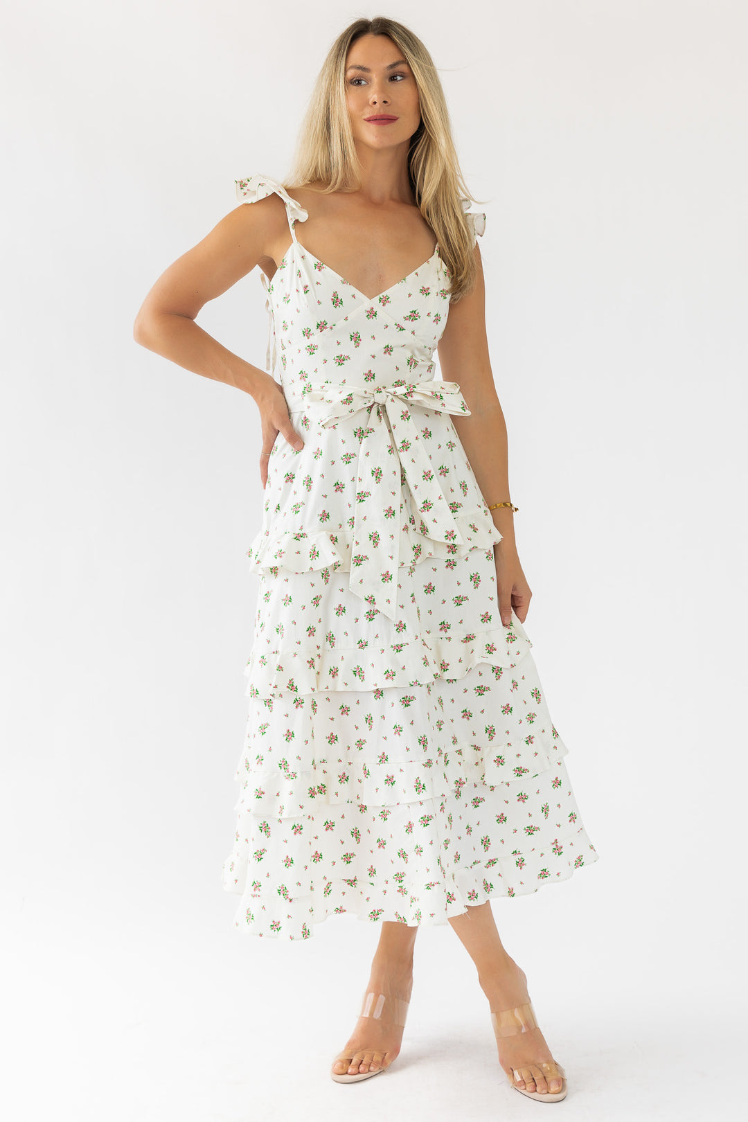 Luciana Cream Floral Midi Dress - Final Sale