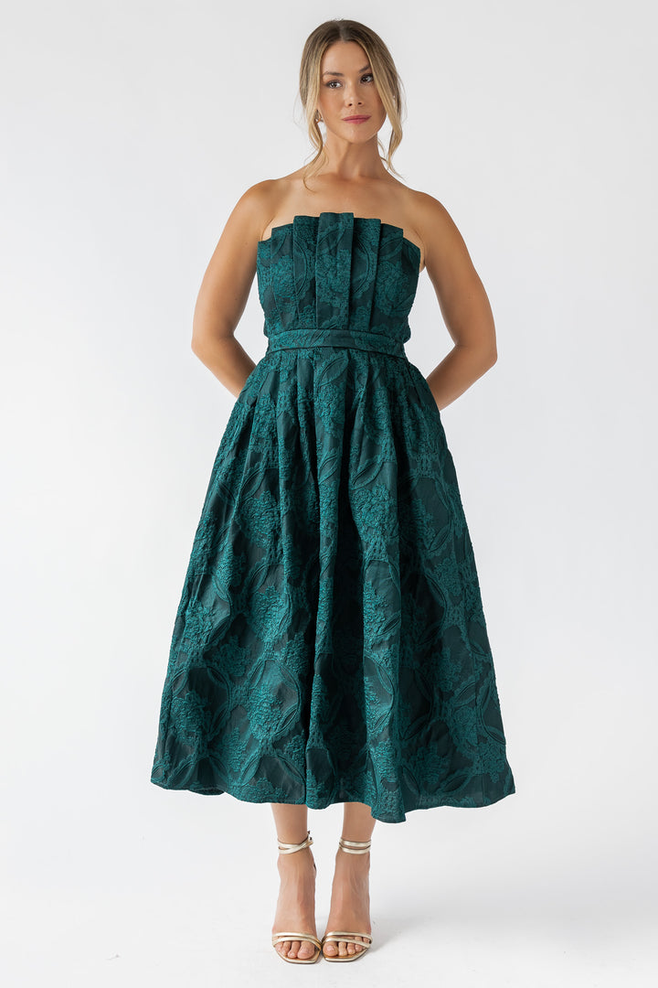 Marren Green Brocade Midi Dress - Final Sale