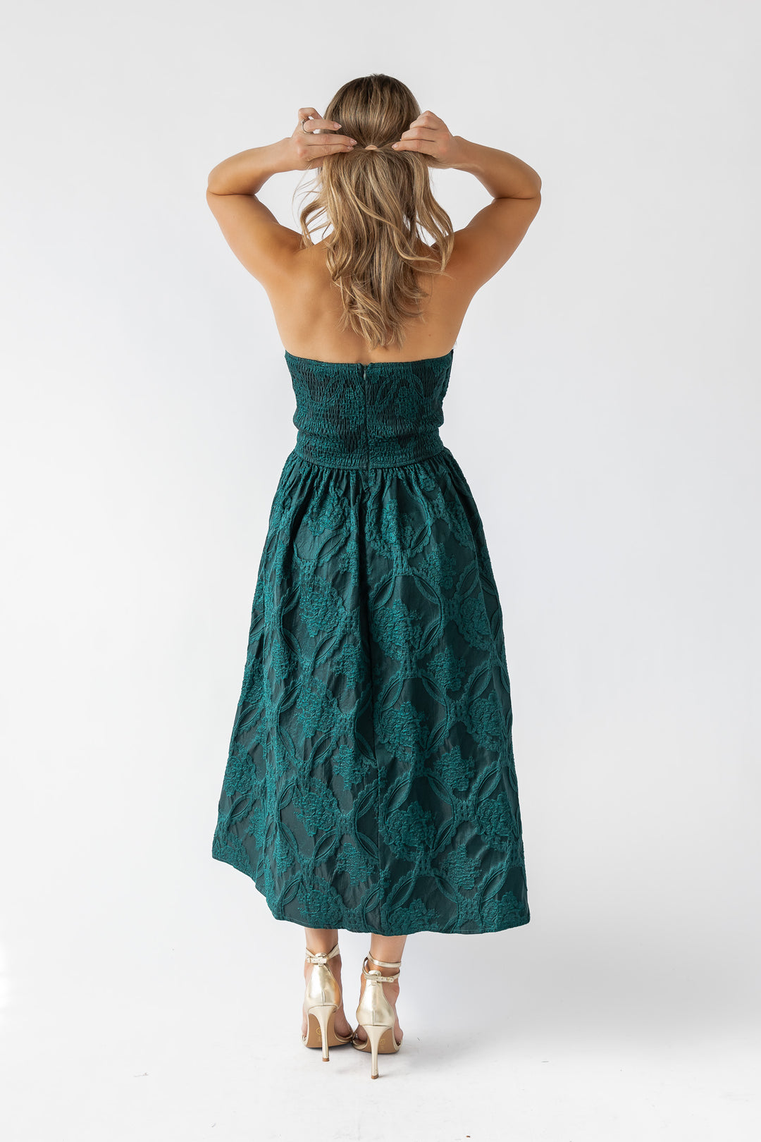 Marren Green Brocade Midi Dress - Final Sale