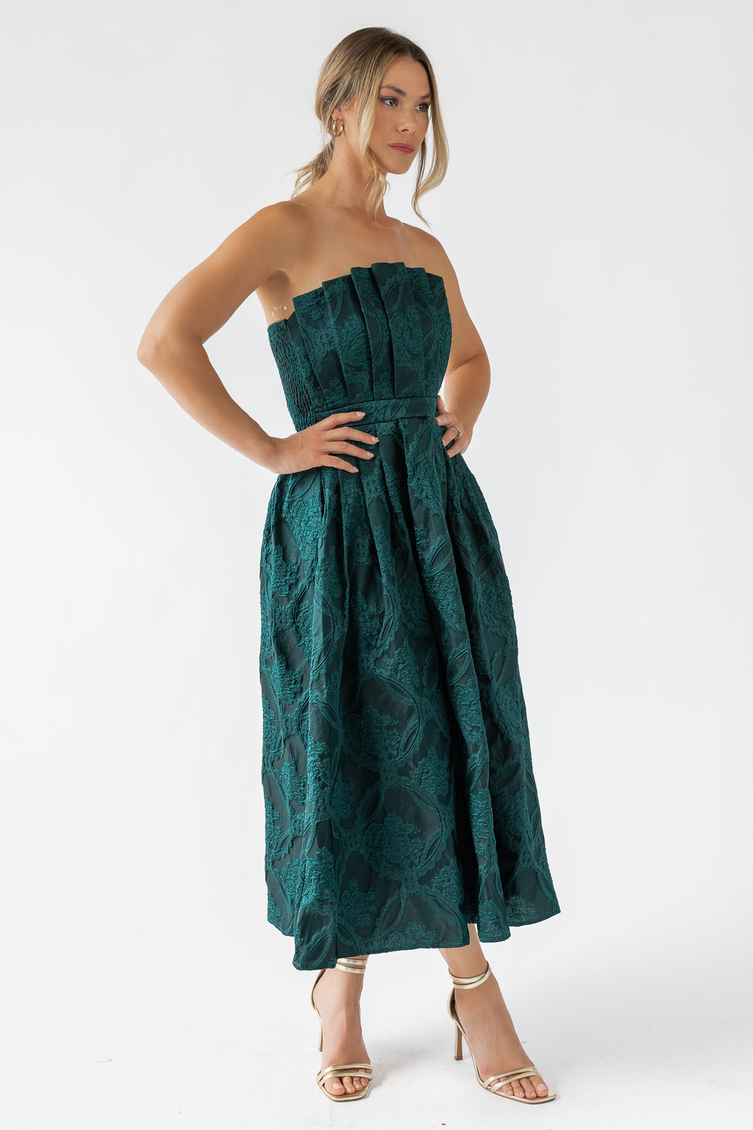 Marren Green Brocade Midi Dress - Final Sale