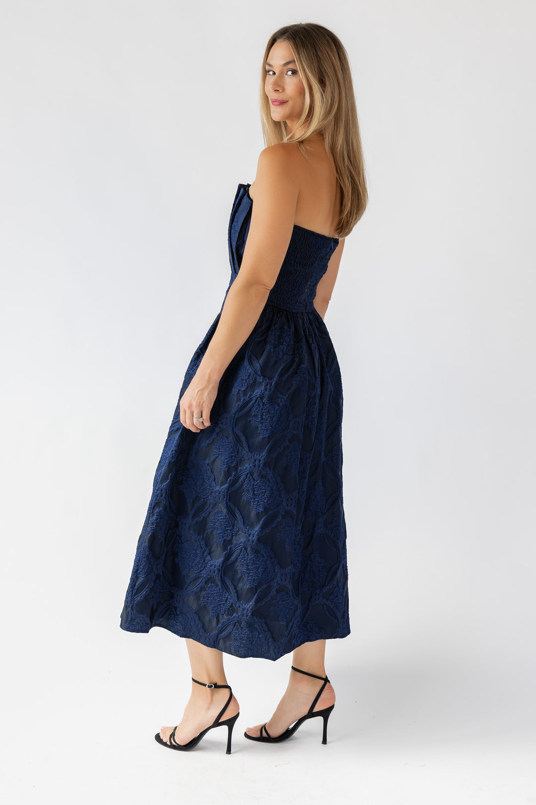 Marren Navy Brocade Midi Dress - Final Sale