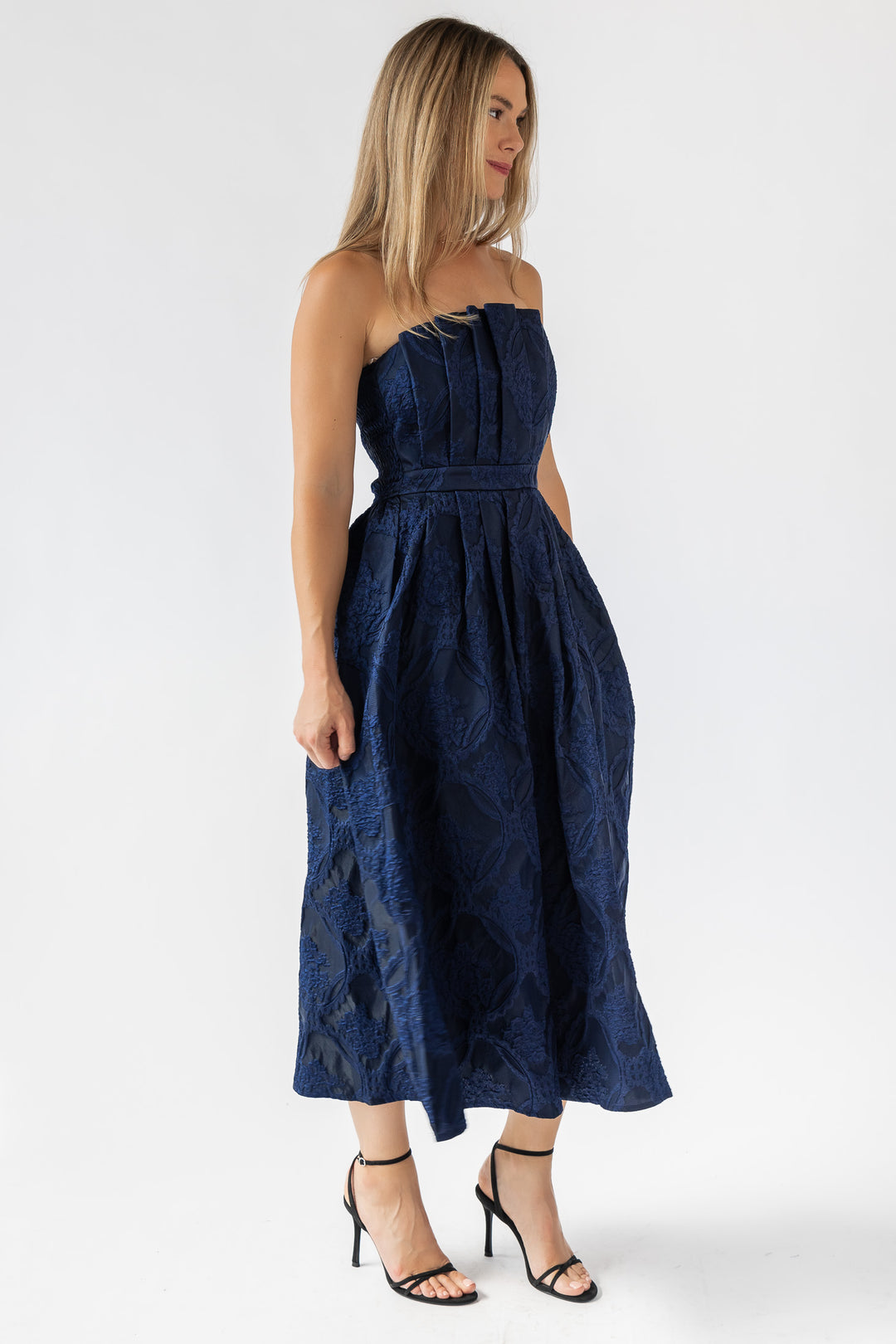 Marren Navy Brocade Midi Dress - Final Sale