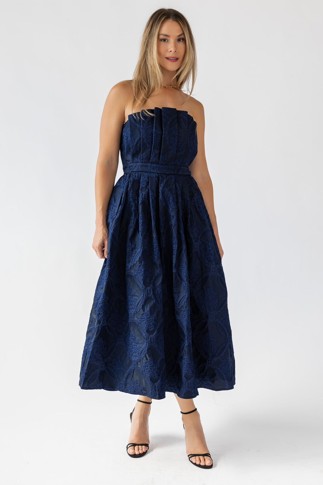 Marren Navy Brocade Midi Dress - Final Sale