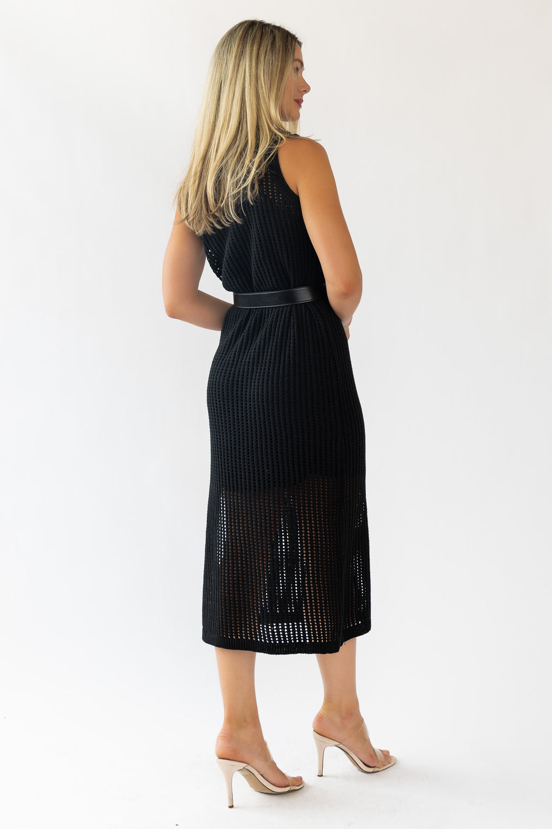 Mattie Black Crochet Knit Midi Dress