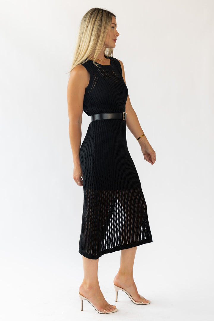 Mattie Black Crochet Knit Midi Dress