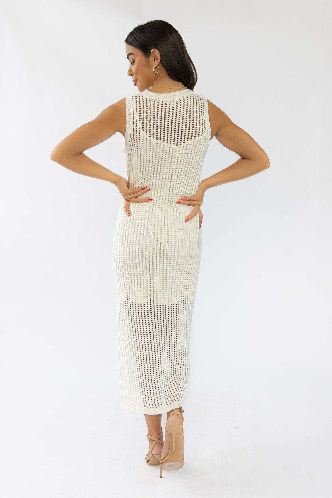 Mattie Cream Crochet Knit Maxi Dress