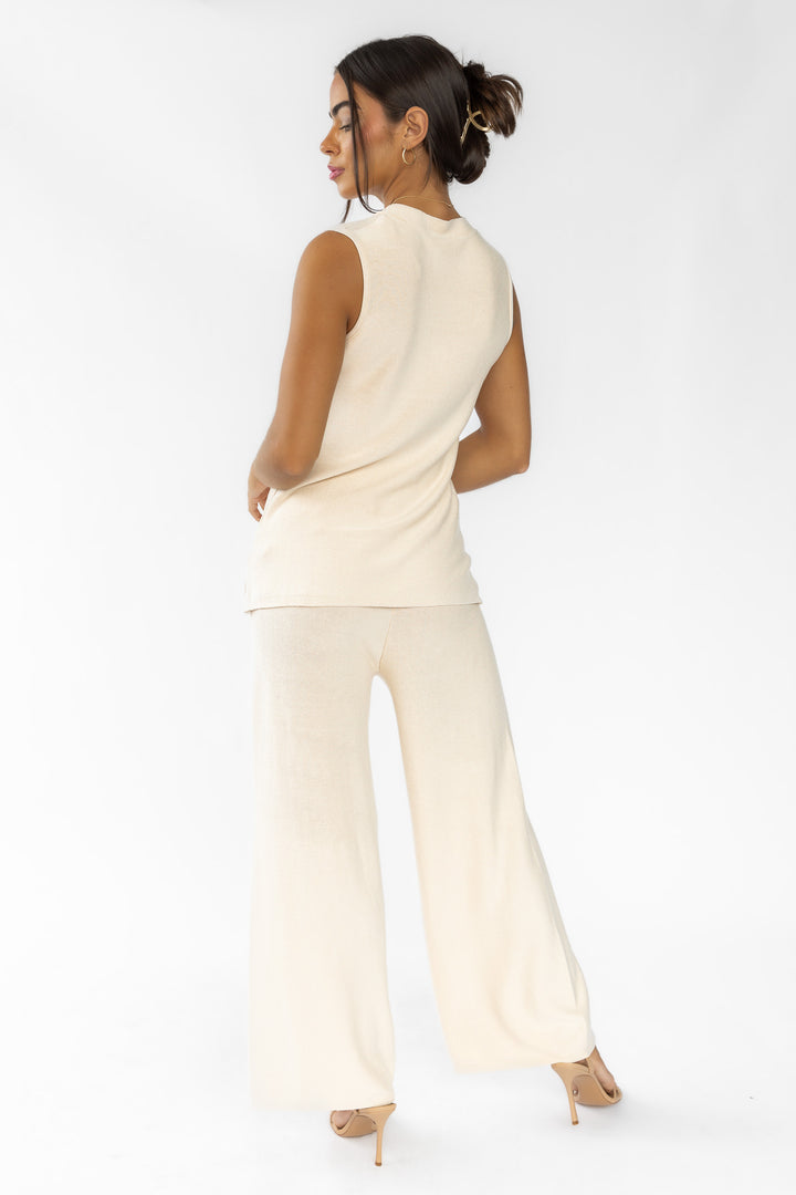 Myla Ecru Knit Wide Leg Pants