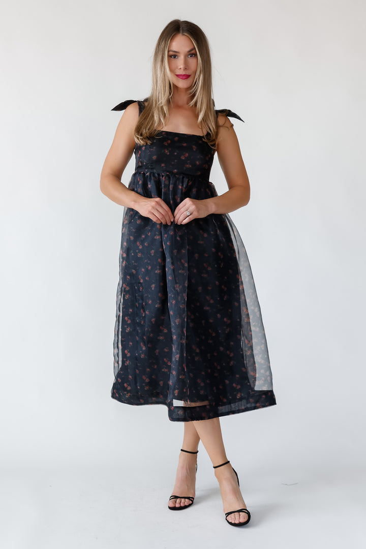 Noella Black Organza Midi Dress