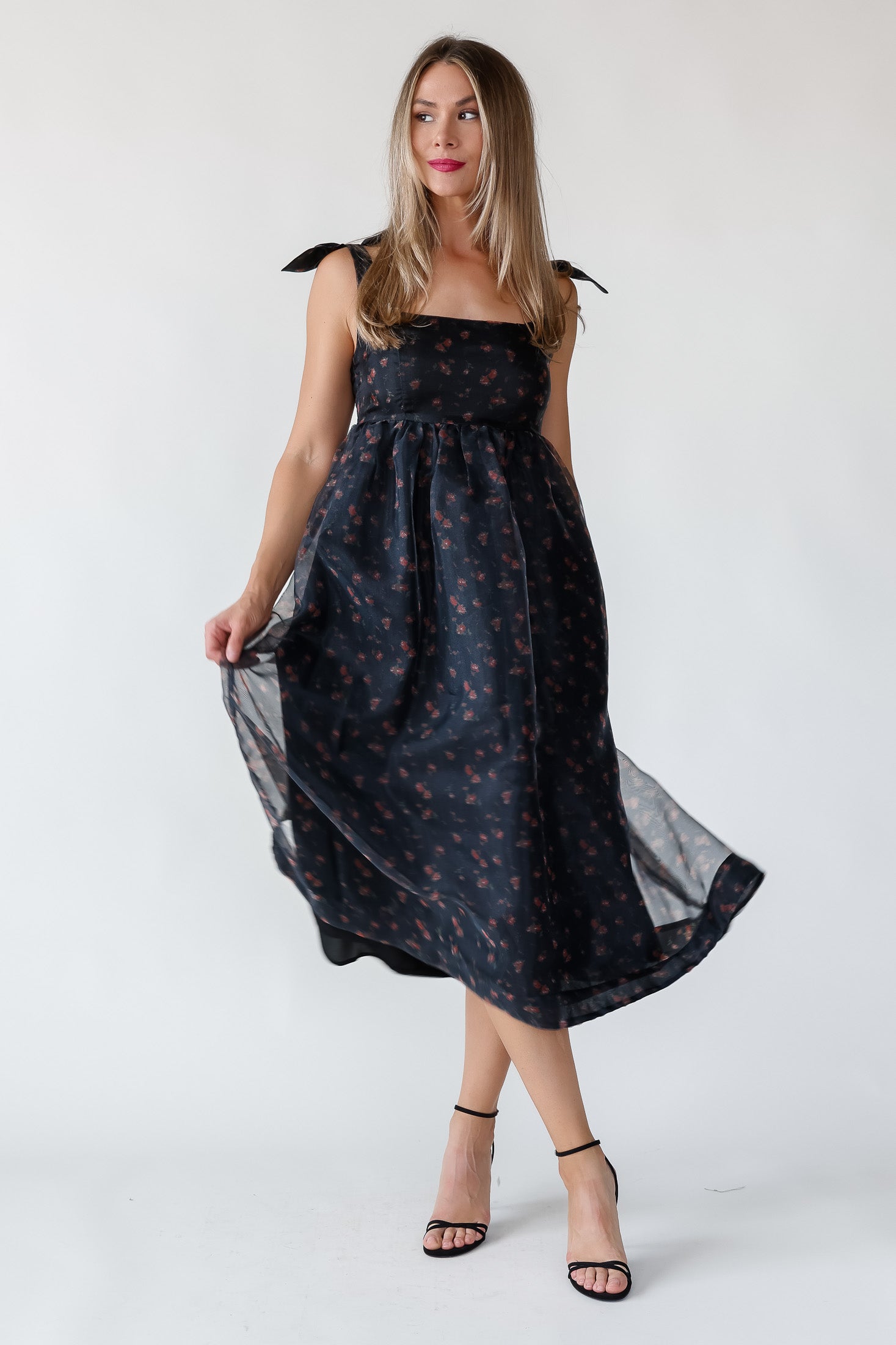 Noella Black Organza Midi Dress Final Sale