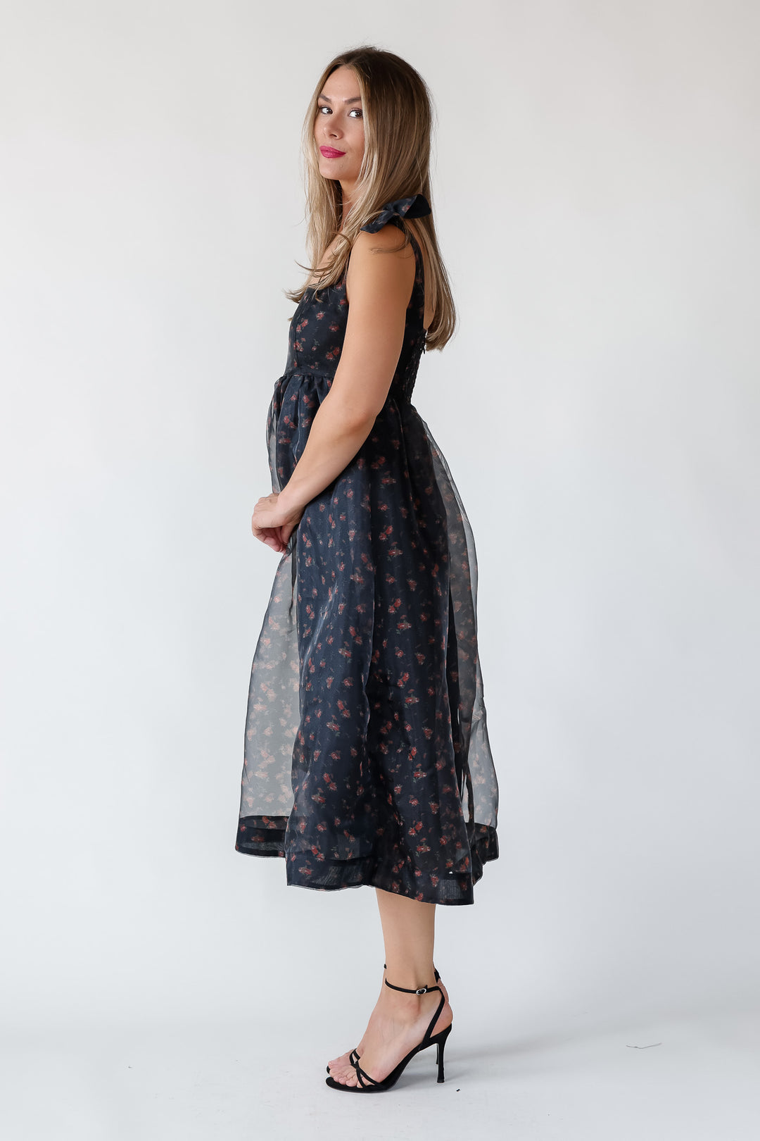 Noella Black Organza Midi Dress - Final Sale