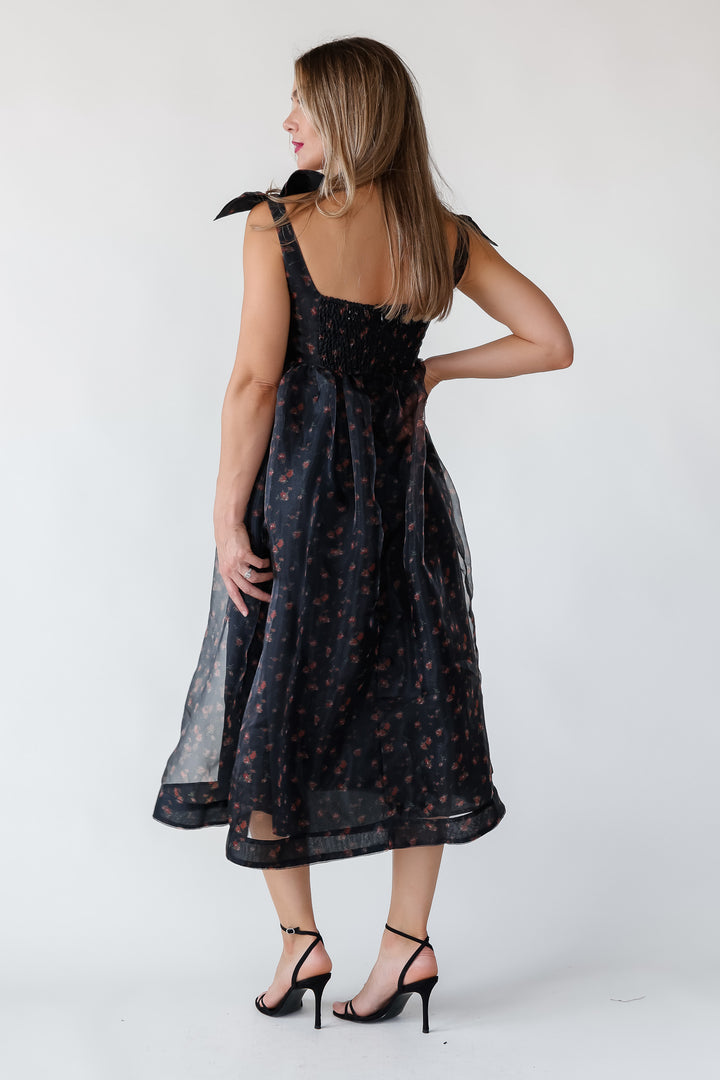 Noella Black Organza Midi Dress - Final Sale