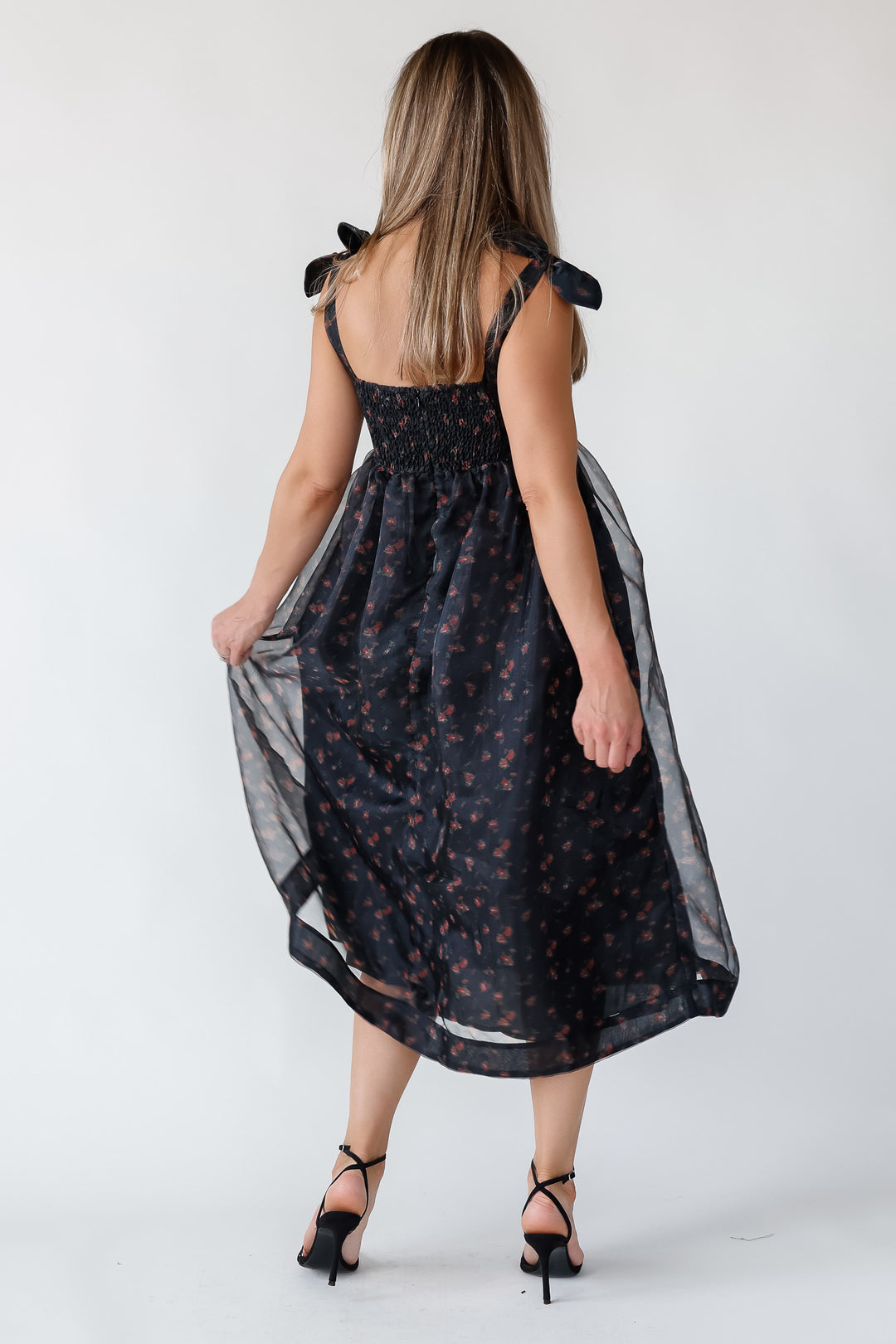 Noella Black Organza Midi Dress