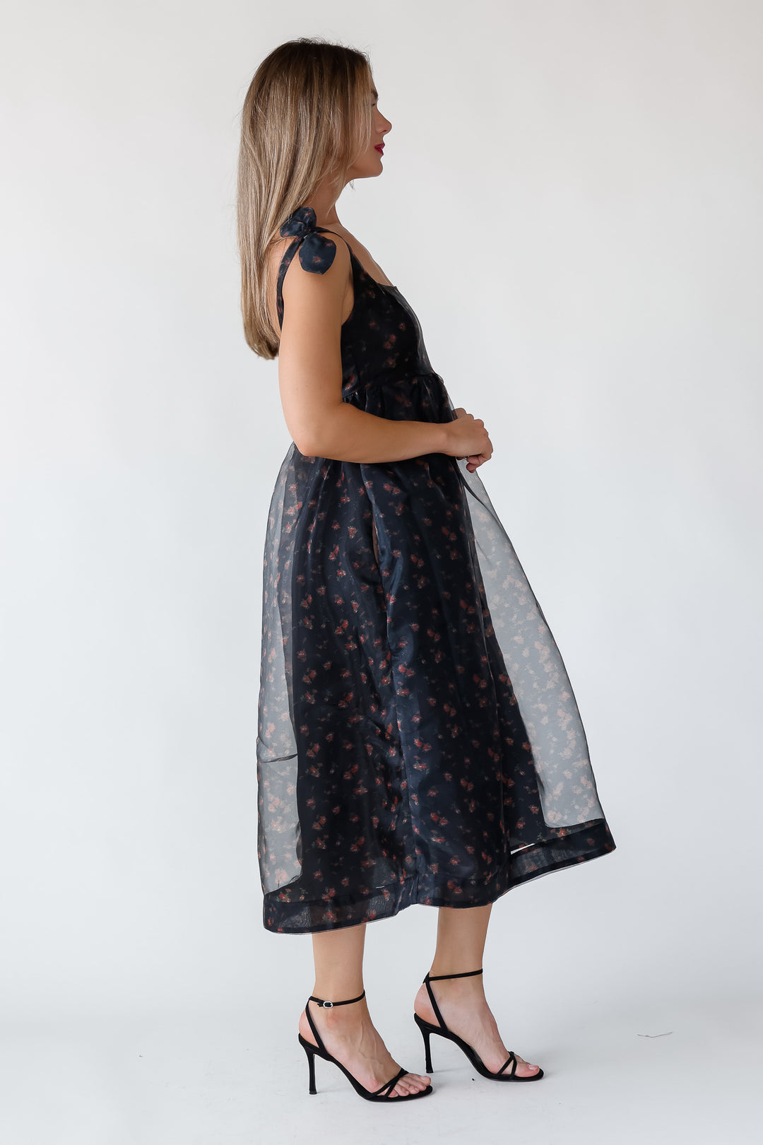 Noella Black Organza Midi Dress