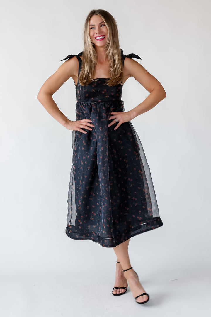 Noella Black Organza Midi Dress - Final Sale