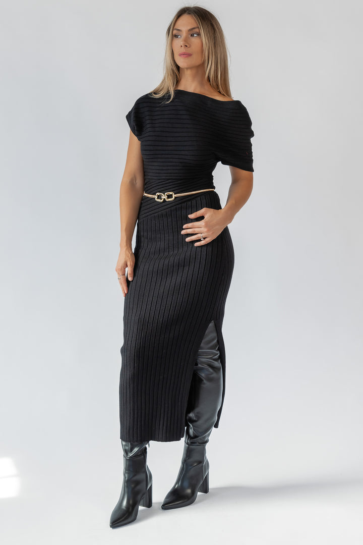 Nori Black Off Shoulder Midi Dress - Final Sale