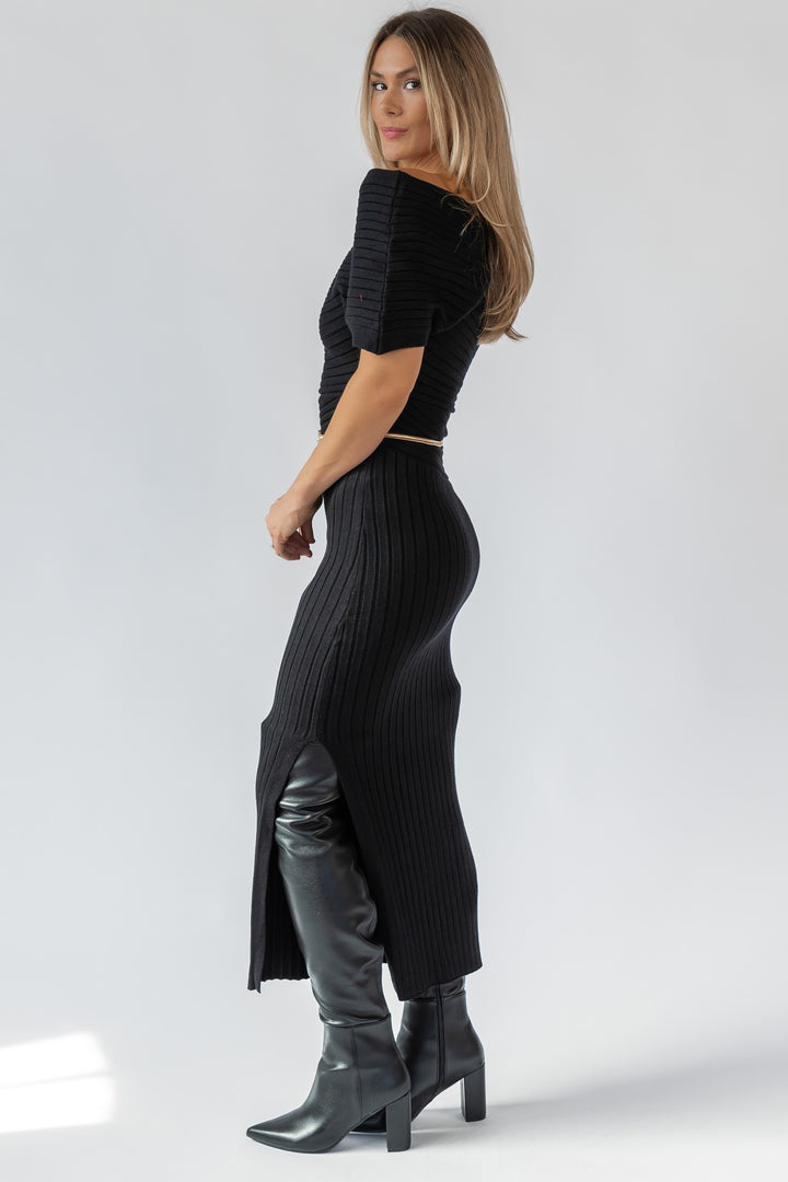 Nori Black Off Shoulder Midi Dress - Final Sale