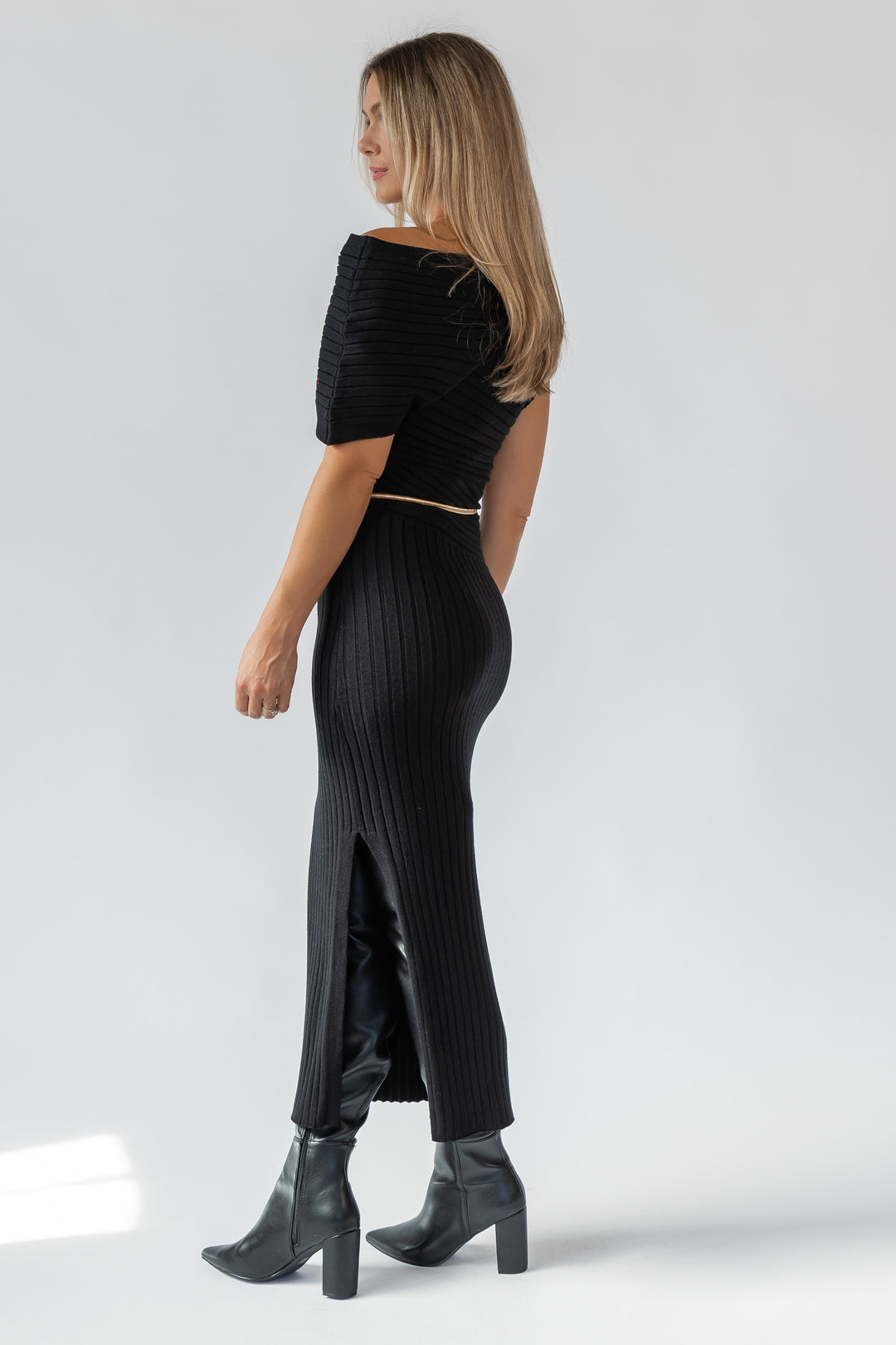 Nori Black Off Shoulder Midi Dress - Final Sale