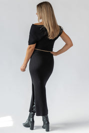 Nori Black Off Shoulder Midi Dress