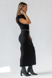 Nori Black Off Shoulder Midi Dress