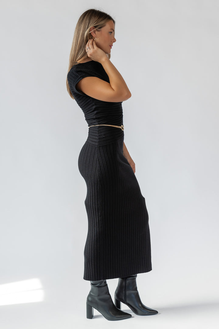 Nori Black Off Shoulder Midi Dress - Final Sale