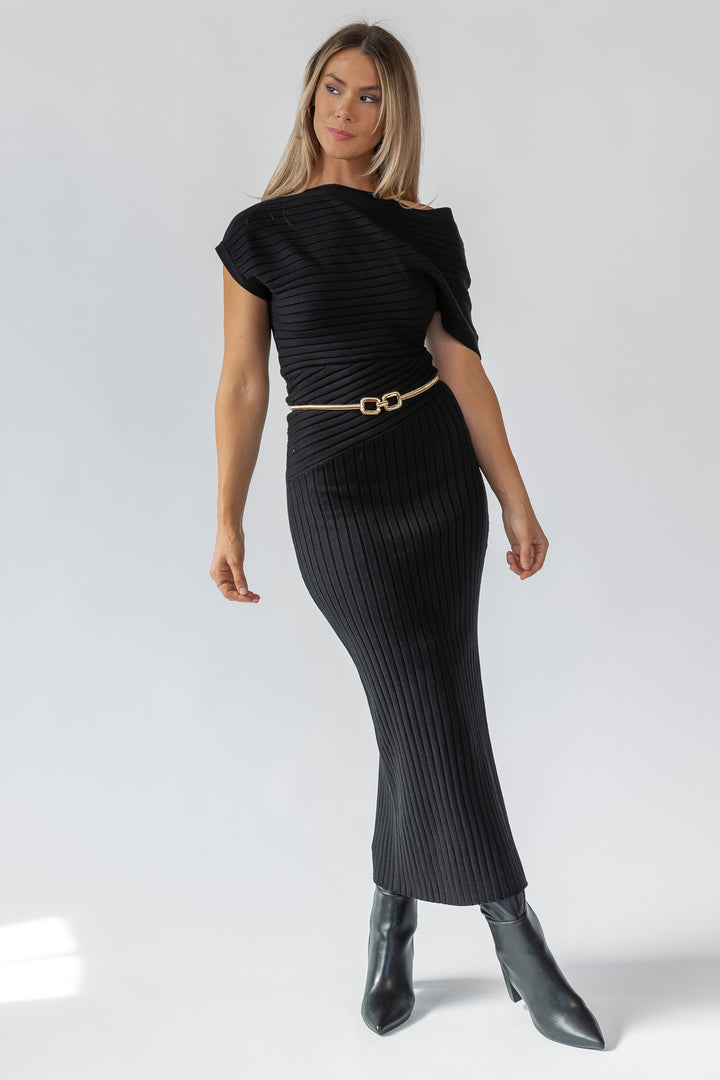 Nori Black Off Shoulder Midi Dress - Final Sale