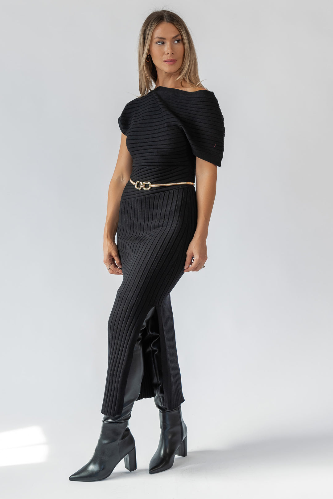 Nori Black Off Shoulder Midi Dress - Final Sale