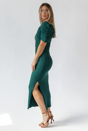 Nori Green Off Shoulder Midi Dress