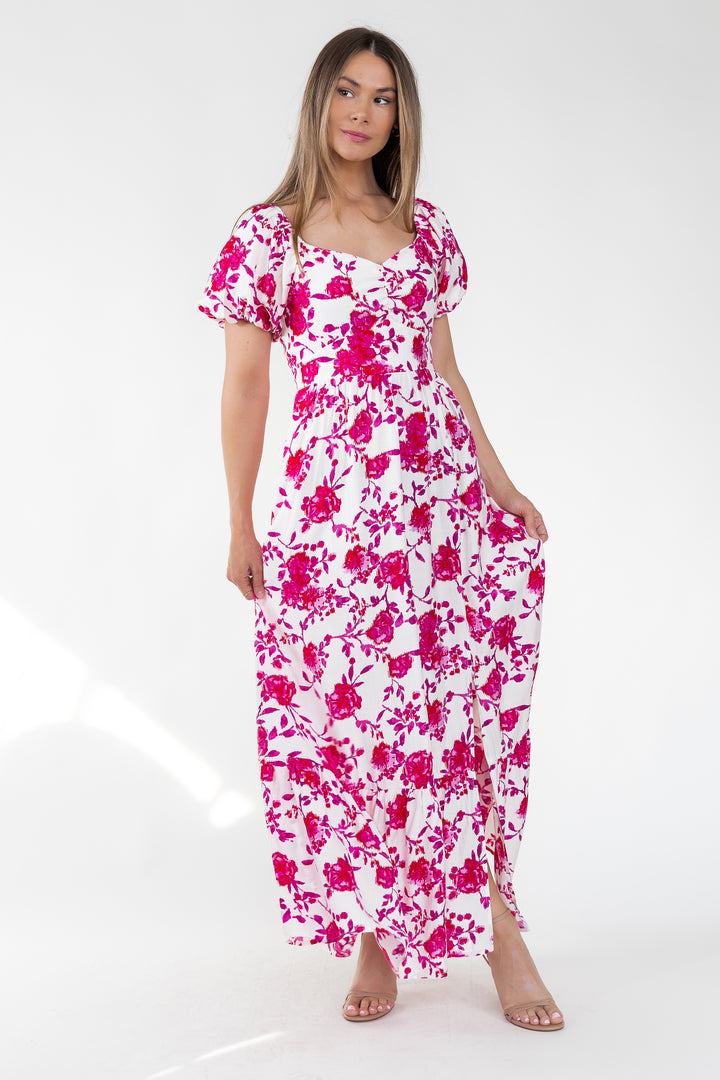 Pink Floral Ikat Maxi Dress