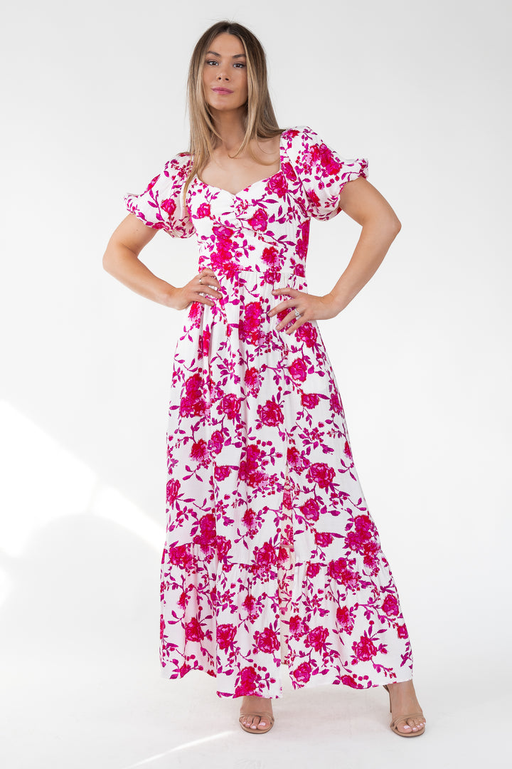 Pink Floral Ikat Maxi Dress