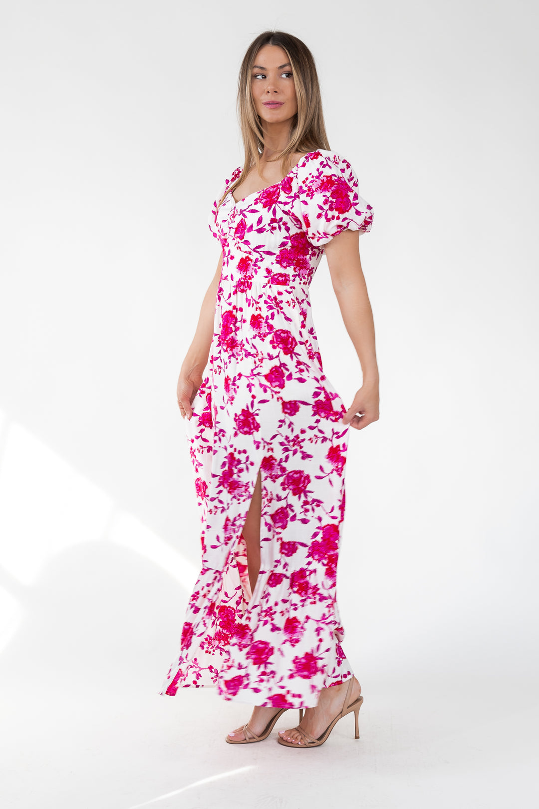 Pink Floral Ikat Maxi Dress