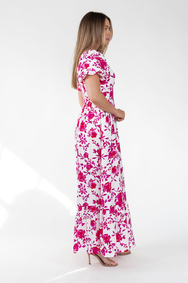 Pink Floral Ikat Maxi Dress