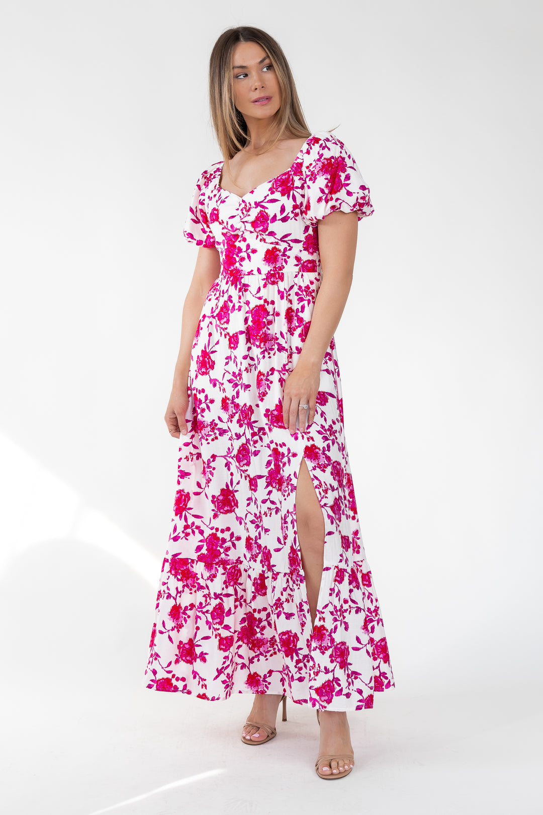 Pink Floral Ikat Maxi Dress