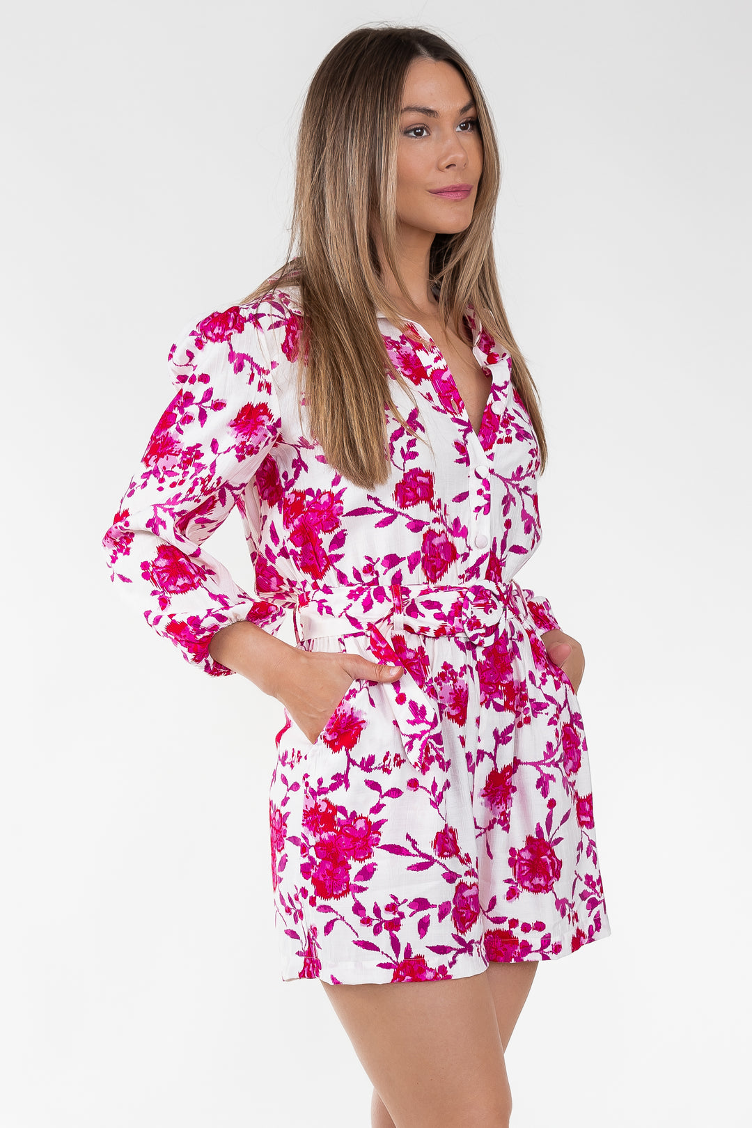 Pink Floral Ikat Romper