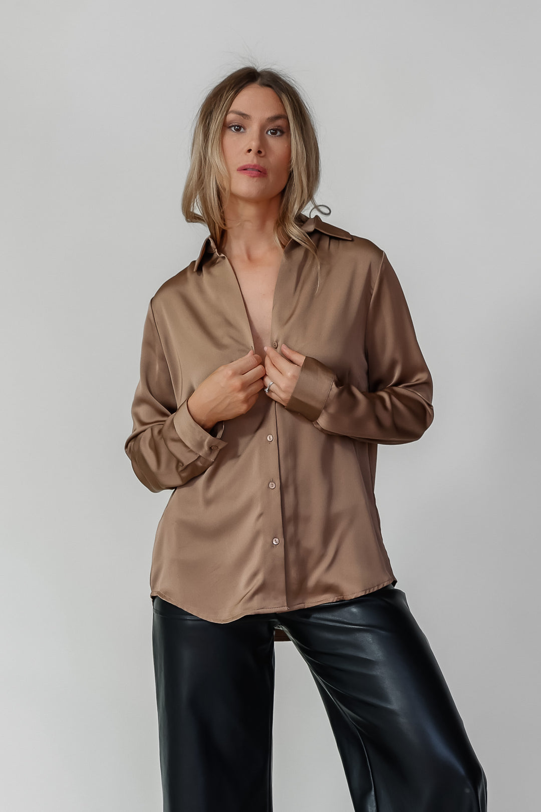 Pippa Brown Button Down Blouse - Final Sale