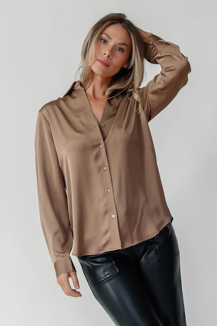 Pippa Brown Button Down Blouse - Final Sale