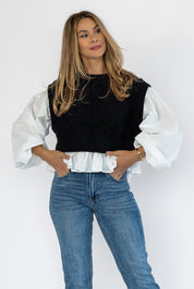 Reeve Black Sweater Poplin Top