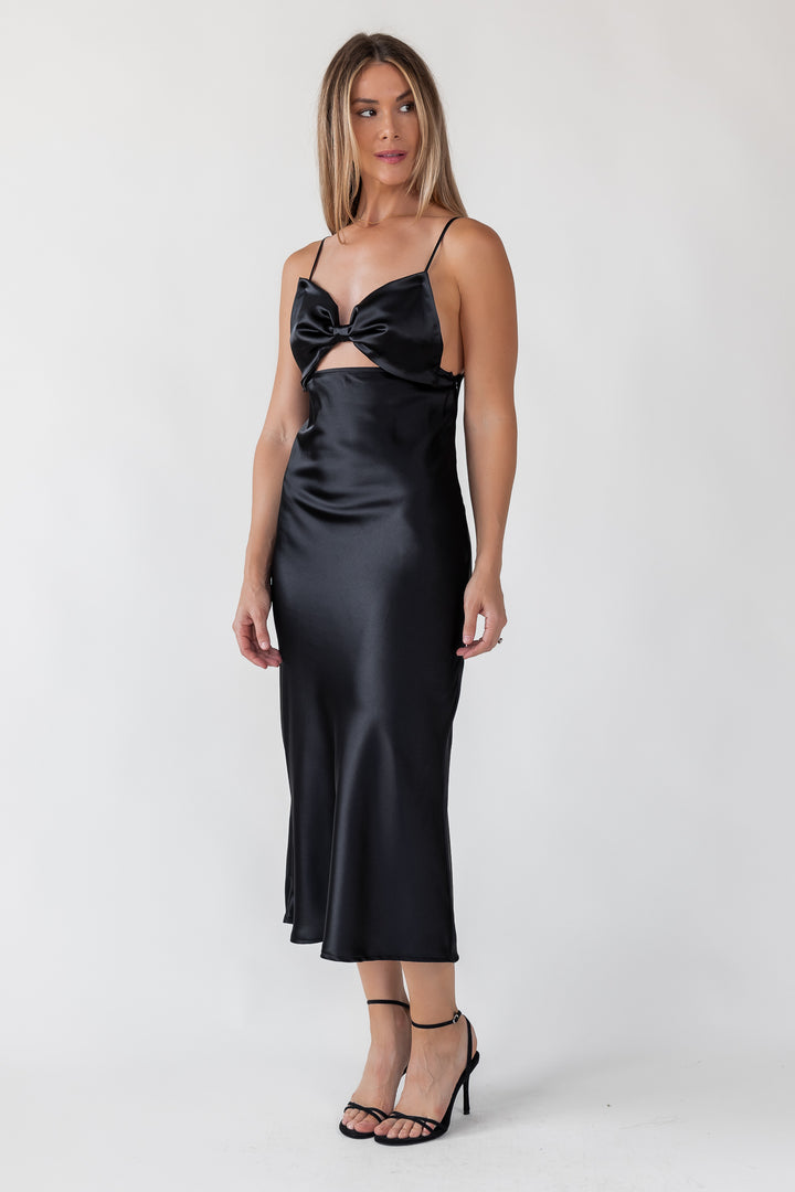 Romie Black Bow Cutout Midi Dress - Final Sale