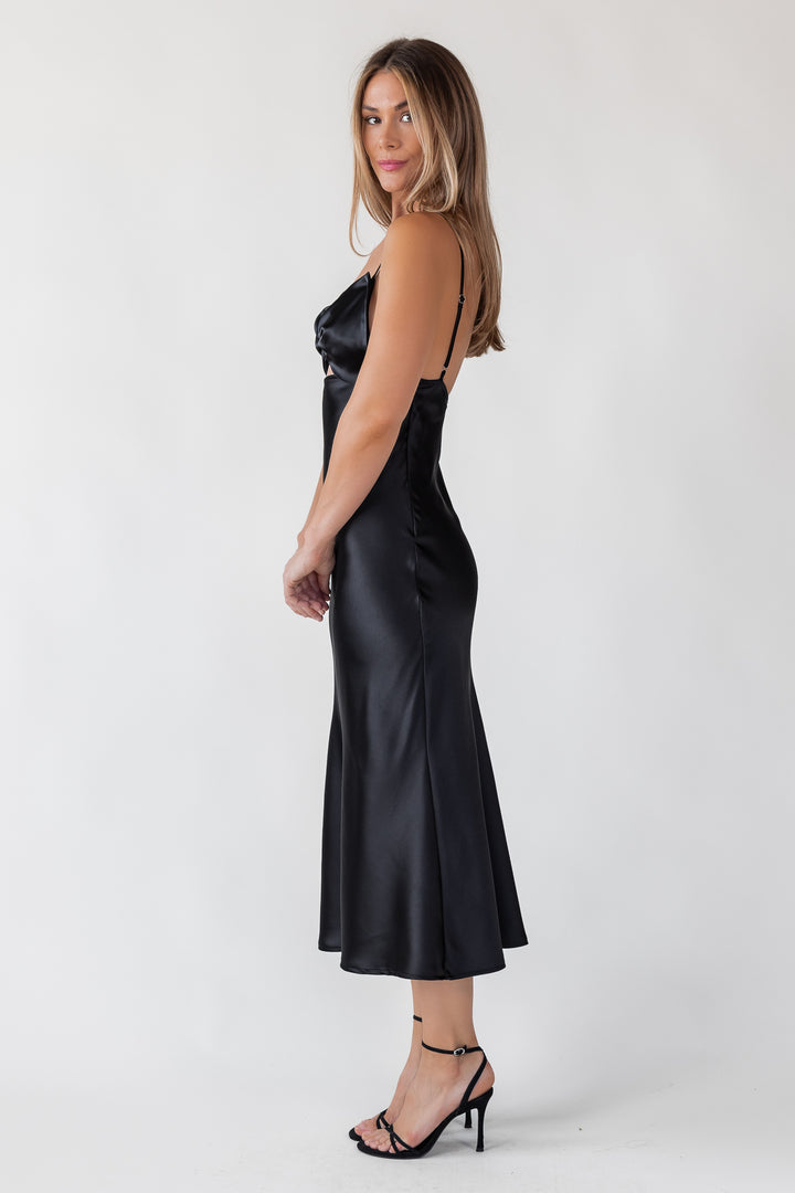 Romie Black Bow Cutout Midi Dress - Final Sale