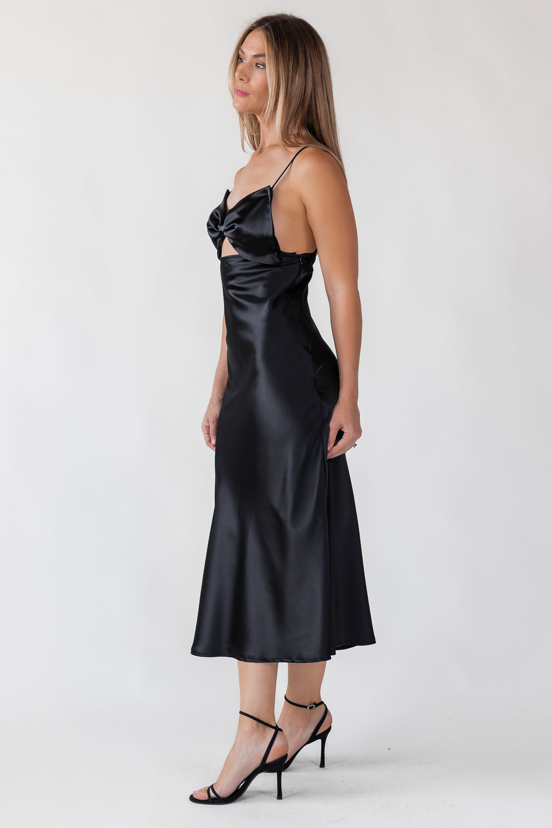 Romie Black Bow Cutout Midi Dress - Final Sale