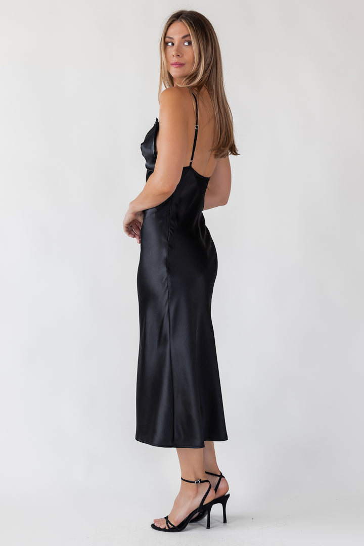 Romie Black Bow Cutout Midi Dress - Final Sale