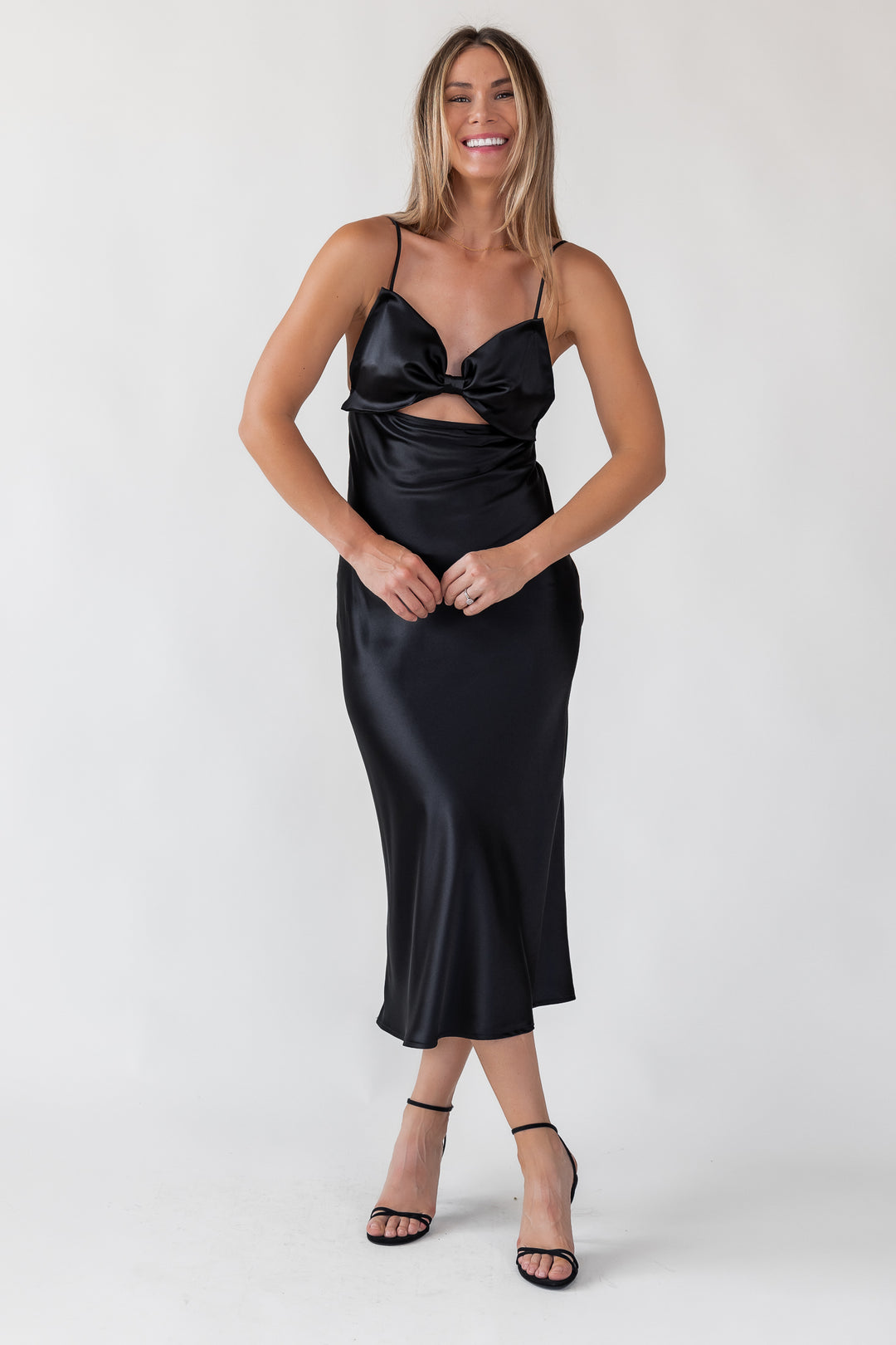 Romie Black Bow Cutout Midi Dress - Final Sale