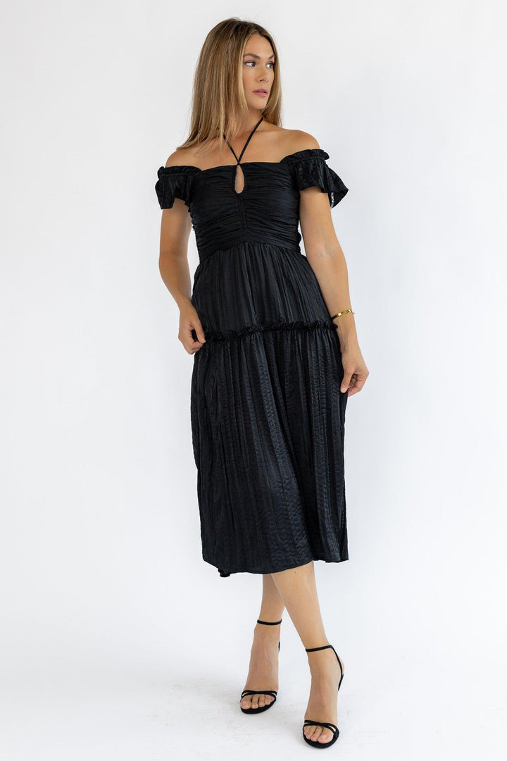 Ruche Me Right Black Midi Dress - Final Sale