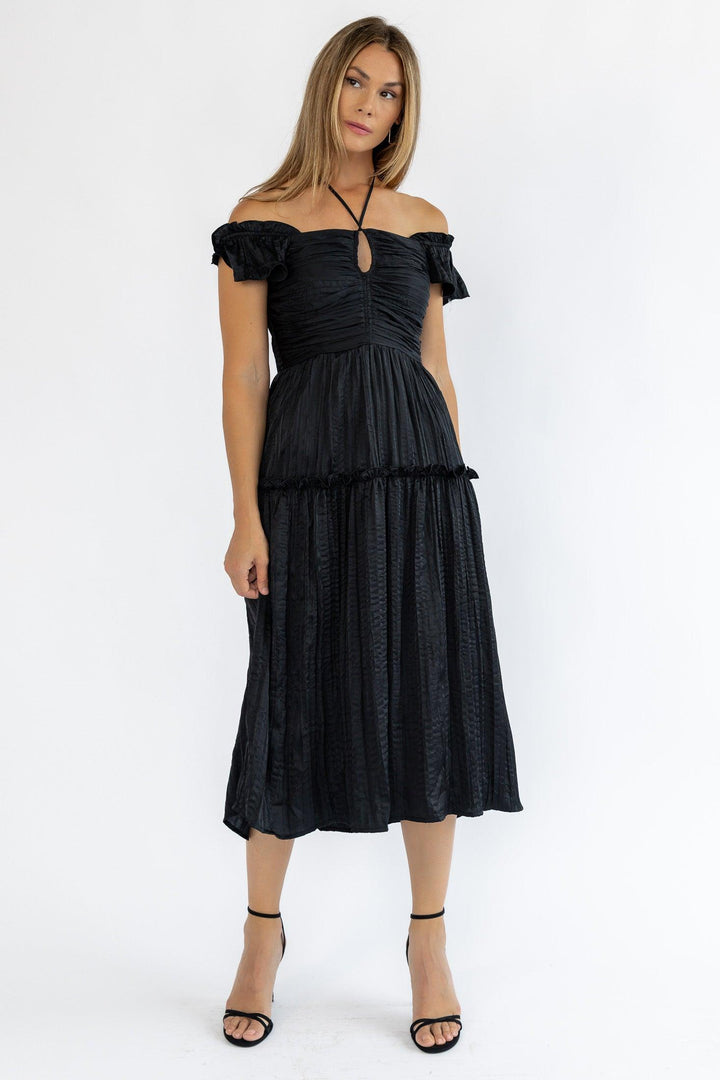 Ruche Me Right Black Midi Dress - Final Sale