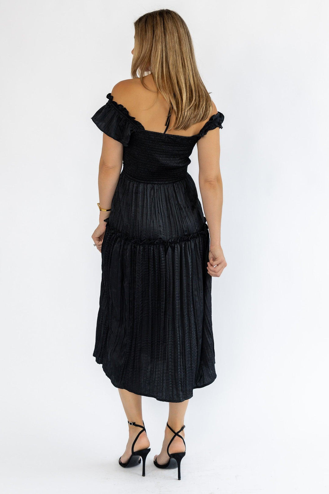 Ruche Me Right Black Midi Dress - Final Sale