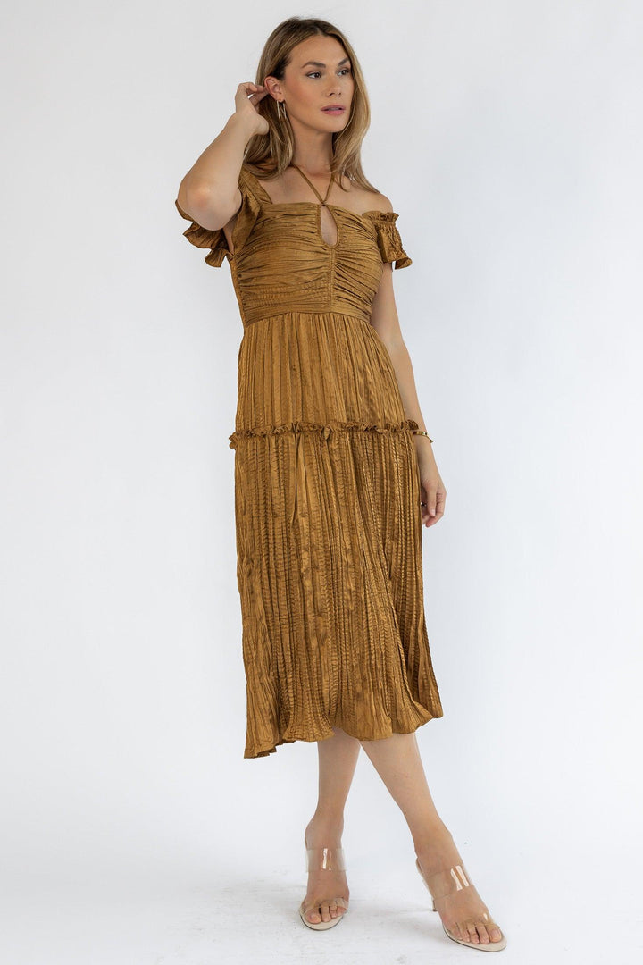 Ruche Me Right Golden Midi Dress - Final Sale