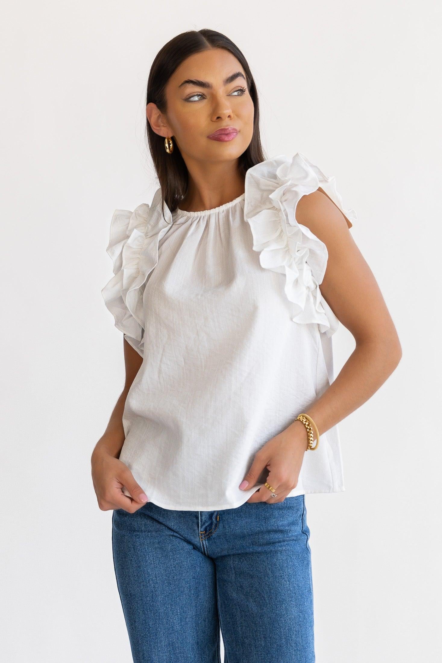 Ruffle Me Up White Top