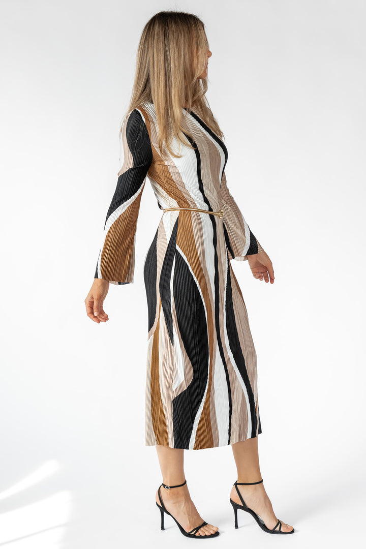 Selah Mocha Wave Print Maxi Dress - Final Sale