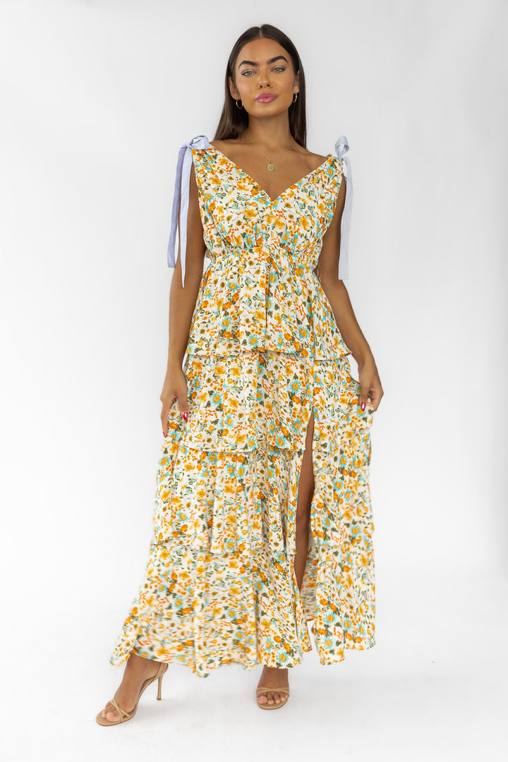 Shaina Cream Floral Maxi Dress