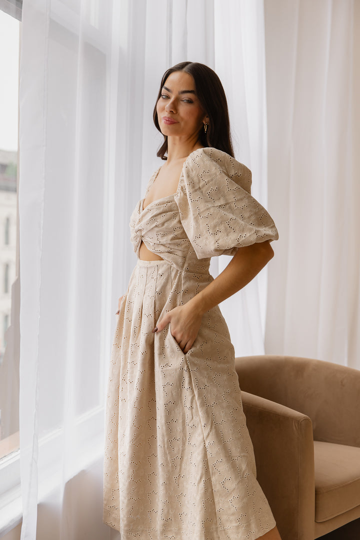 Skye Natural Knotted Embroidered Dress