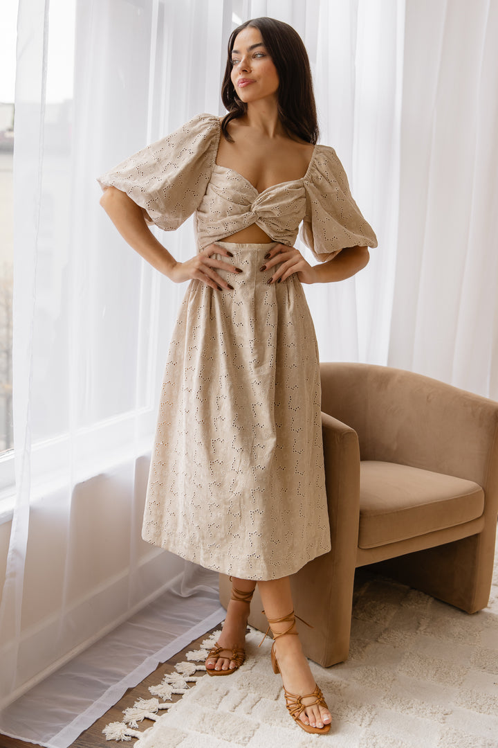 Skye Natural Knotted Embroidered Dress